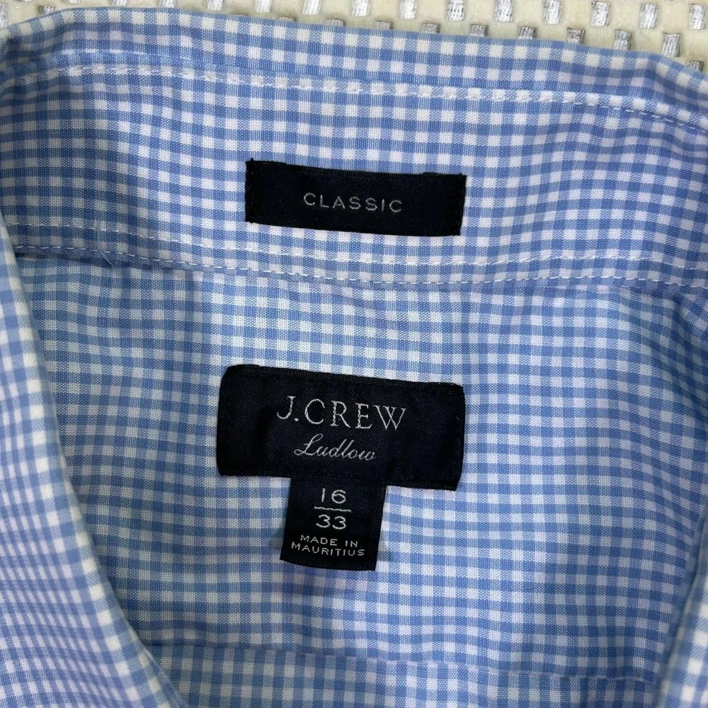 J.Crew Ludlow Dress Shirt‎ Classic Fit Gingham Checkered Blue Size 16/33